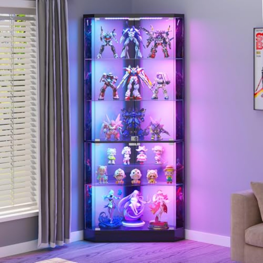 Display Case Acrylic - Lemari Pajangan Sudut dengan Lampu RGB